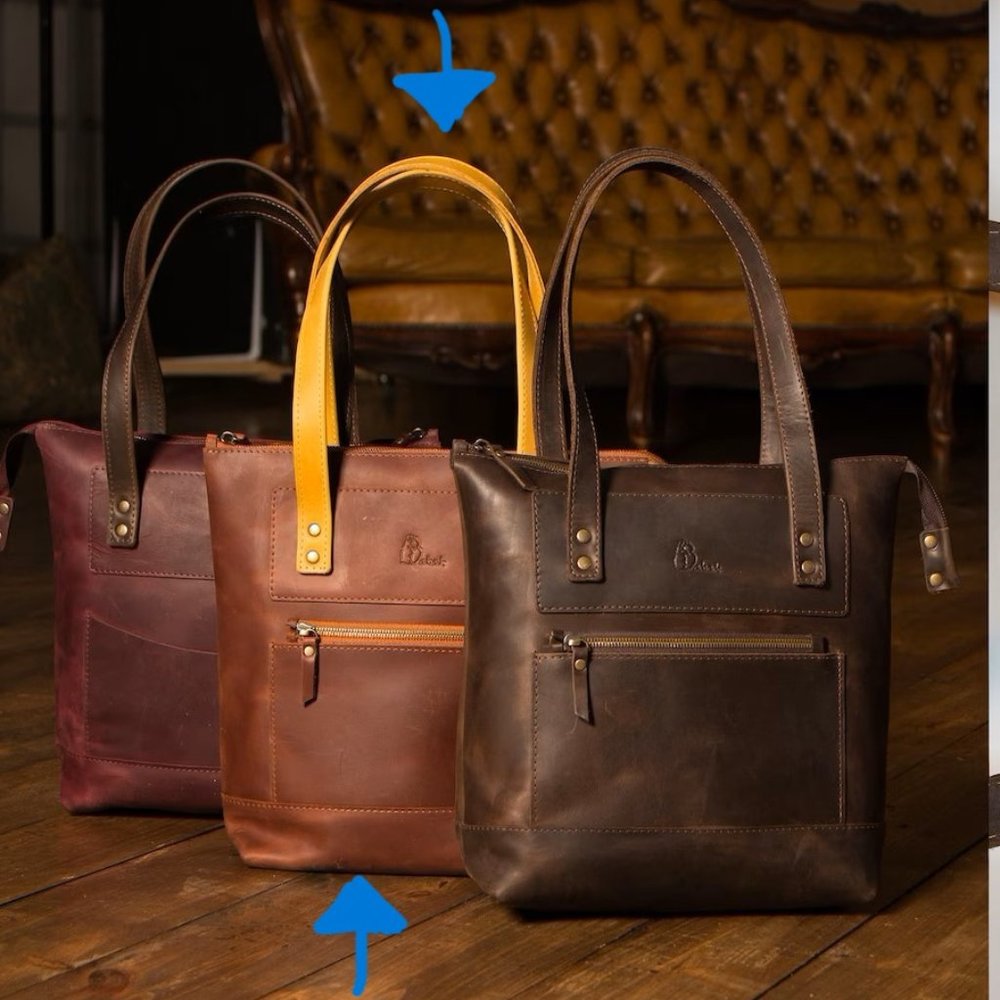 Babak Two Toned Square Leather Tote, Reddish Brown & Tan - Picture 14 of 15